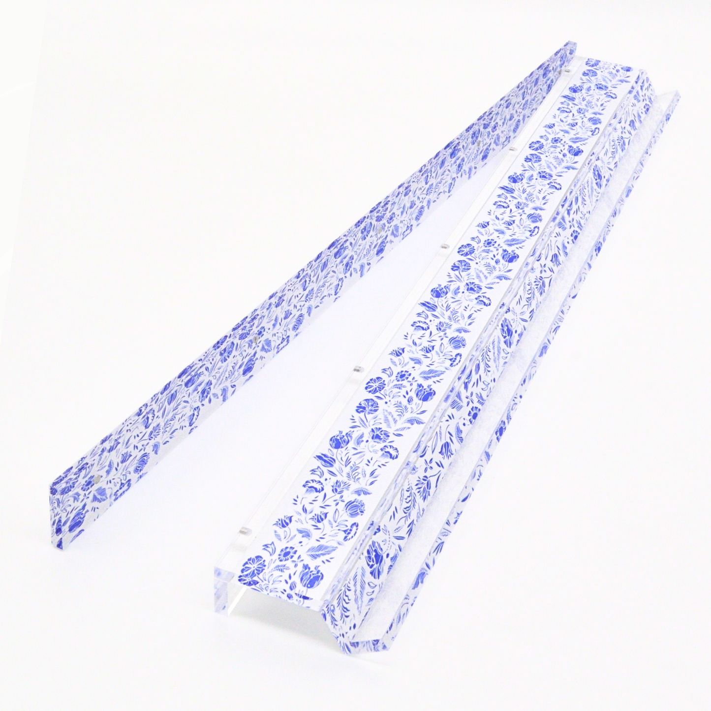 Blue and White Chinoiserie Mahjong Rack and Pusher, Set of 4