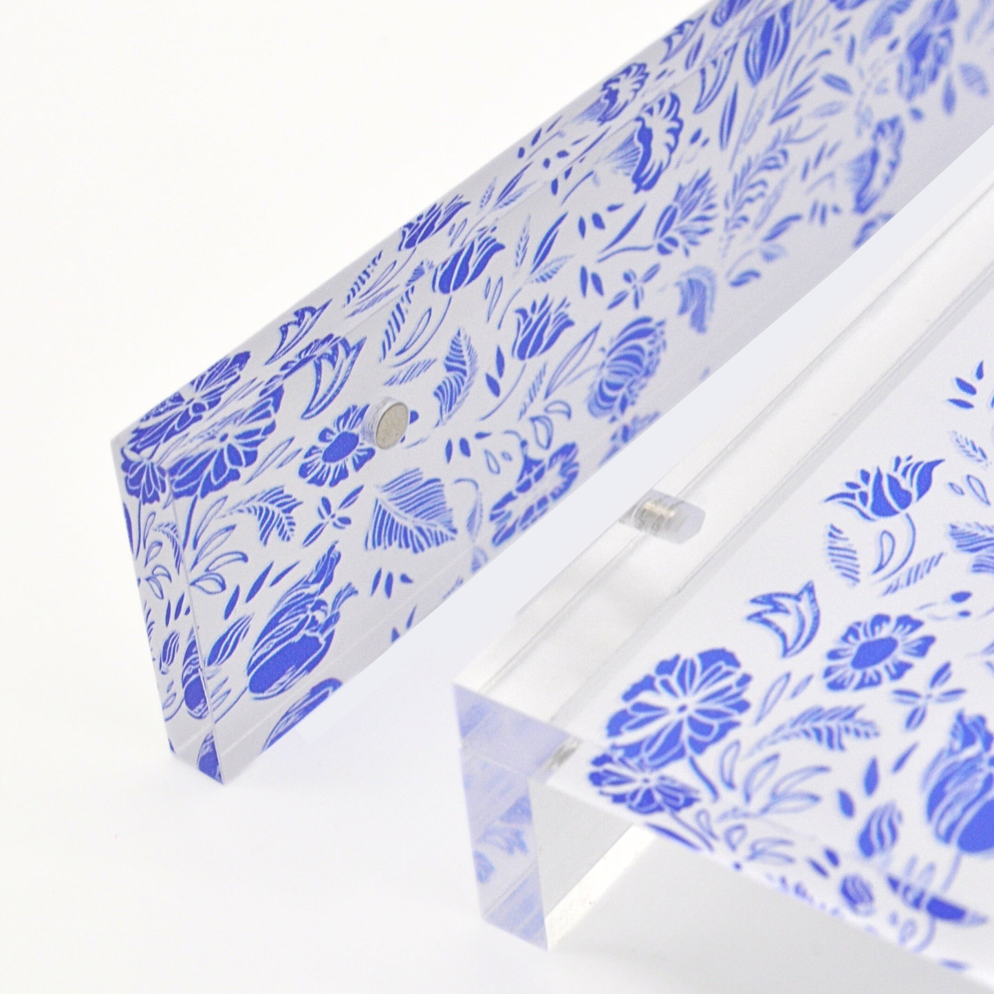 Blue and White Chinoiserie Mahjong Rack and Pusher, Set of 4