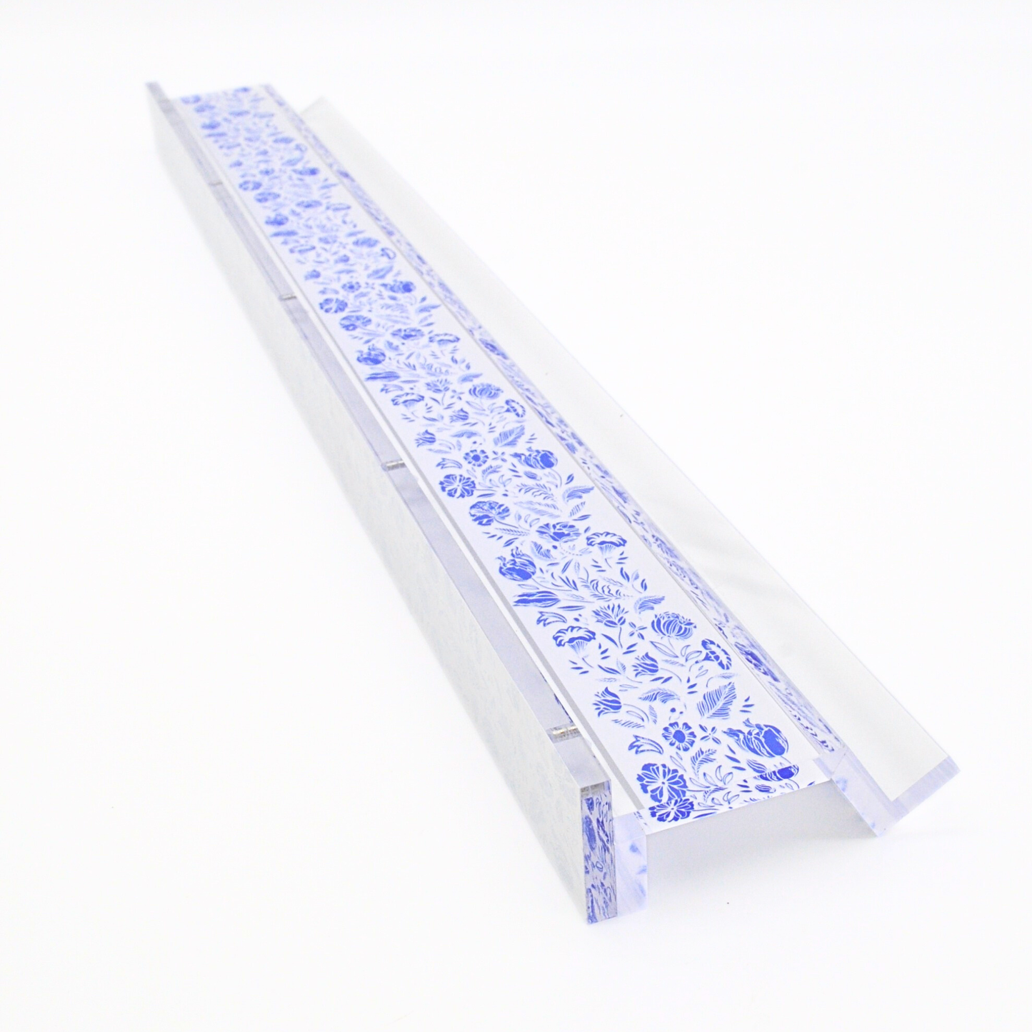 Blue and White Chinoiserie Mahjong Rack and Pusher, Set of 4